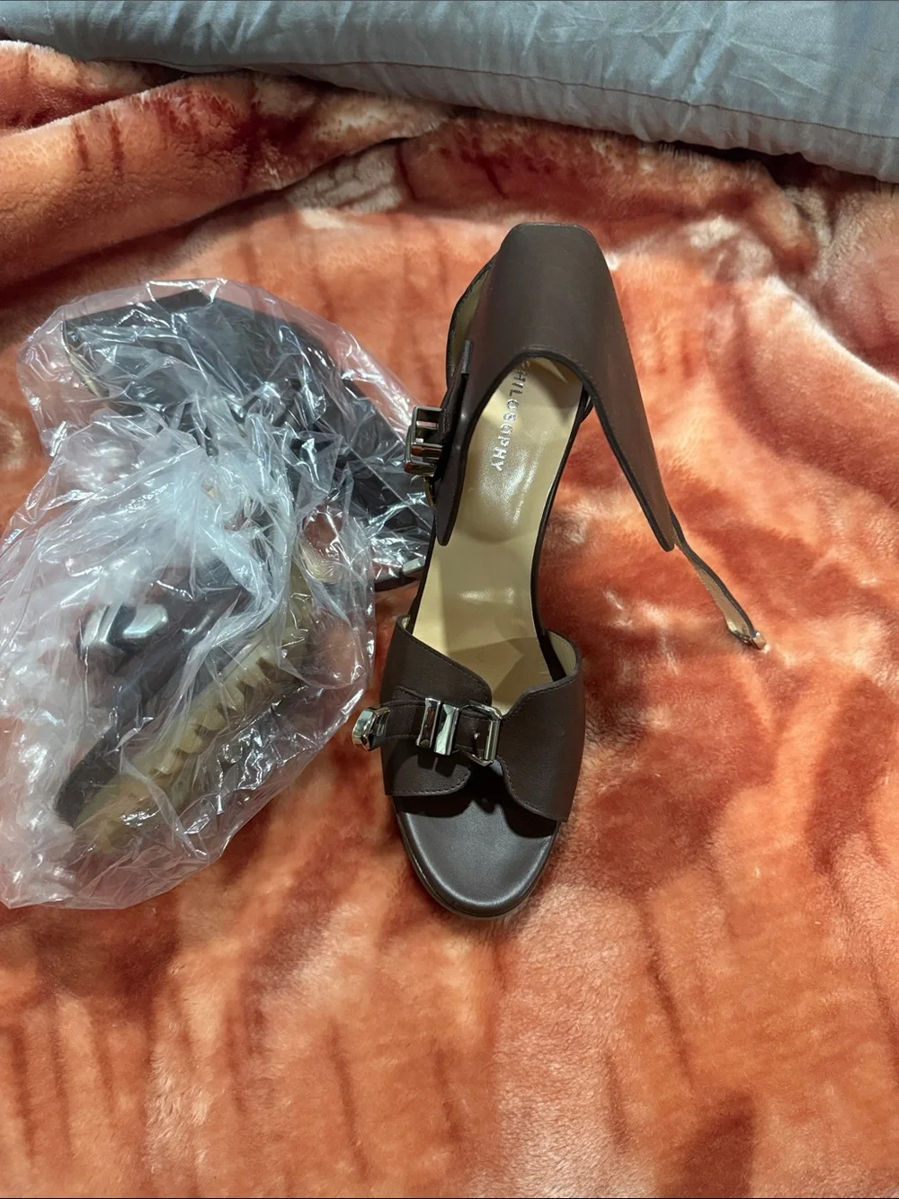 Philosophy Brown Bow & Buckle Open-Toe Heels
